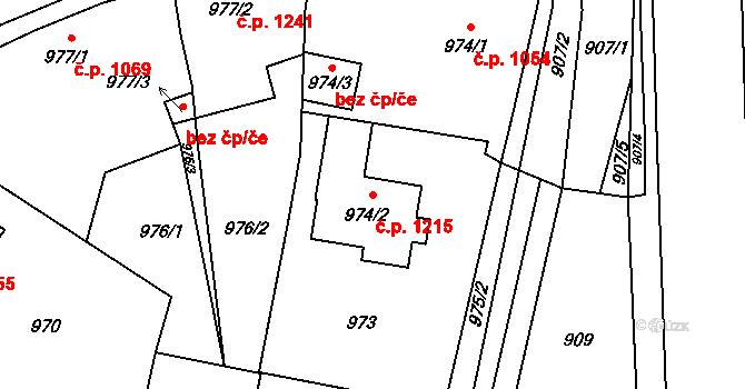 Mohelnice 1215 na parcele st. 974/2 v KÚ Mohelnice, Katastrální mapa