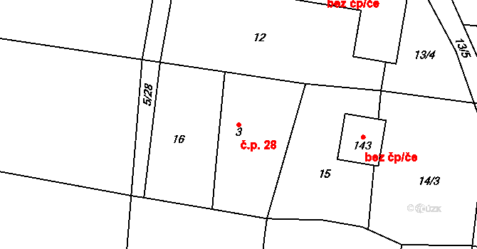 Hájov 28, Příbor na parcele st. 3 v KÚ Hájov, Katastrální mapa