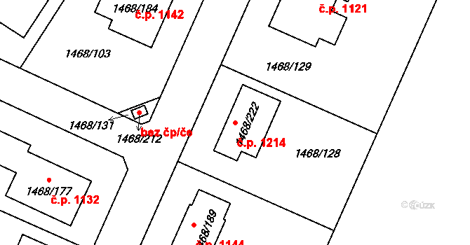 Pečky 1214 na parcele st. 1468/222 v KÚ Pečky, Katastrální mapa