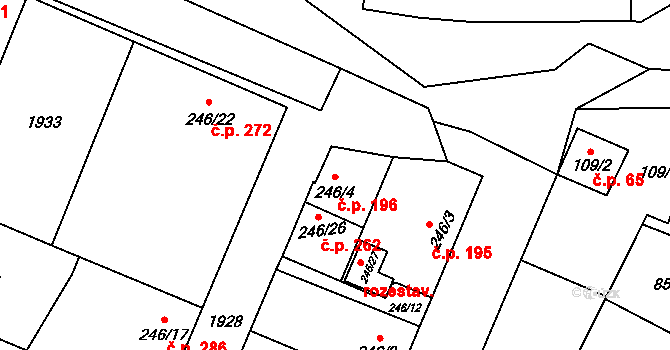 Kolešovice 196 na parcele st. 246/4 v KÚ Kolešovice, Katastrální mapa