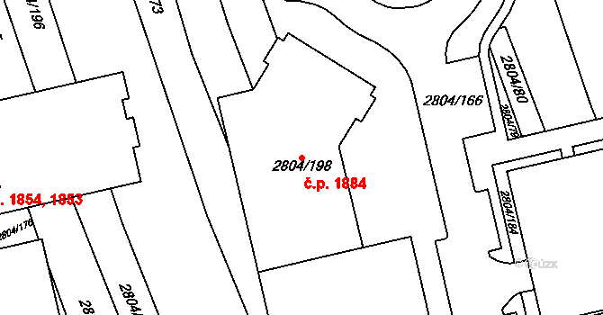 Šlapanice 1884 na parcele st. 2804/198 v KÚ Šlapanice u Brna, Katastrální mapa