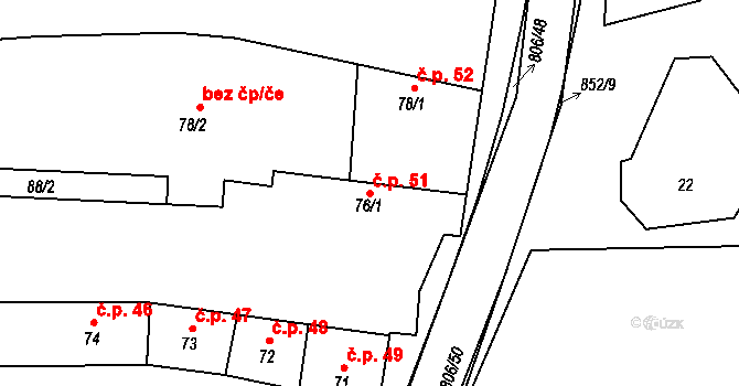 Líšťany 51 na parcele st. 76/1 v KÚ Líšťany u Cítolib, Katastrální mapa