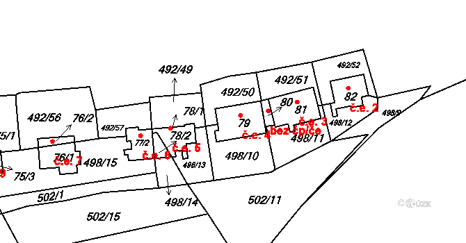 Orasice 4, Počedělice na parcele st. 79 v KÚ Orasice, Katastrální mapa