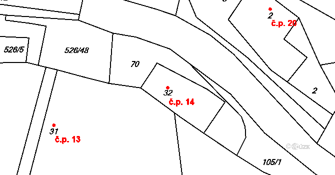 Cibotín 14, Česká Bělá na parcele st. 32 v KÚ Cibotín, Katastrální mapa