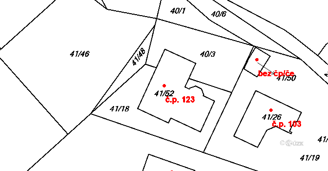 Orlov 123, Příbram na parcele st. 41/52 v KÚ Orlov, Katastrální mapa