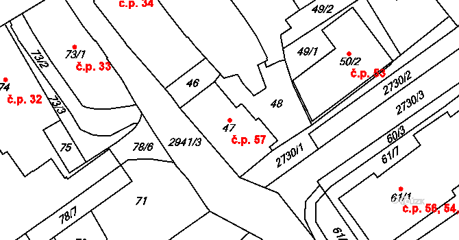 Dobruška 57 na parcele st. 47 v KÚ Dobruška, Katastrální mapa