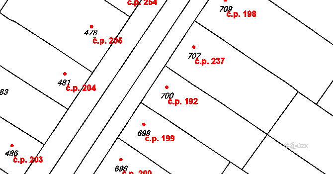 Moravský Žižkov 192 na parcele st. 700 v KÚ Moravský Žižkov, Katastrální mapa