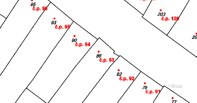 Perná 93 na parcele st. 86 v KÚ Perná, Katastrální mapa