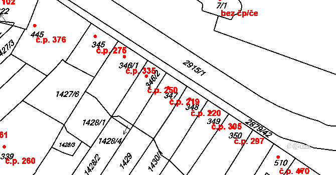 Bystřice pod Hostýnem 219 na parcele st. 347 v KÚ Bystřice pod Hostýnem, Katastrální mapa