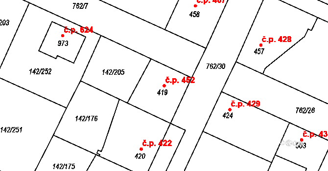 Chotěšov 452 na parcele st. 419 v KÚ Chotěšov, Katastrální mapa