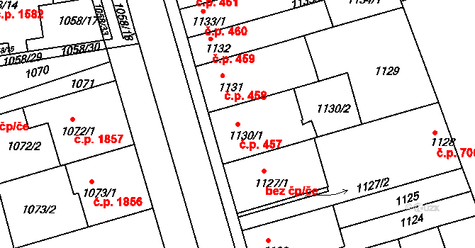 Holešov 457 na parcele st. 1130/1 v KÚ Holešov, Katastrální mapa