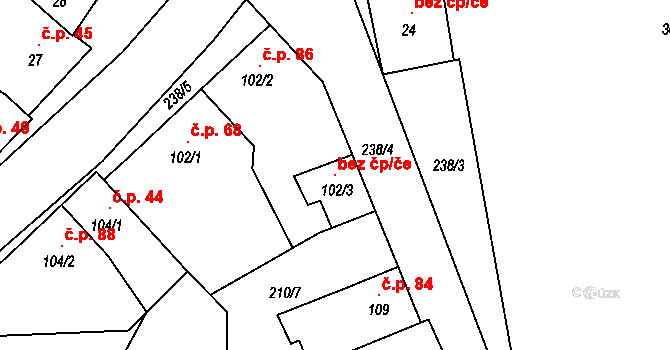 Těšetice 103957669 na parcele st. 102/3 v KÚ Vojnice u Olomouce, Katastrální mapa