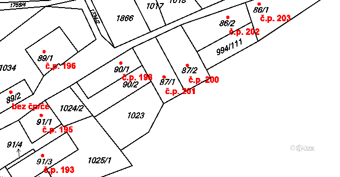 Jevišovice 201 na parcele st. 87/1 v KÚ Jevišovice, Katastrální mapa