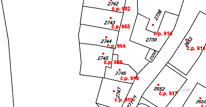 Rakšice 955, Moravský Krumlov na parcele st. 2745 v KÚ Moravský Krumlov, Katastrální mapa