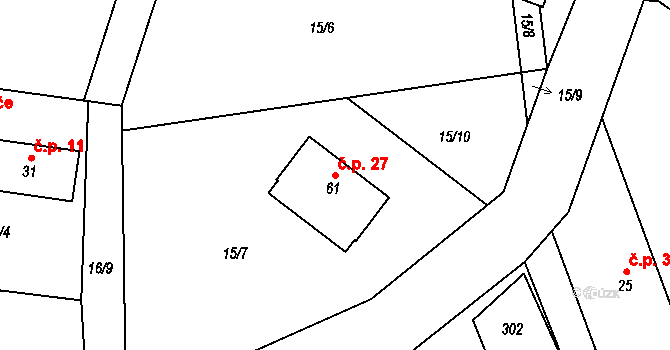 Onšovice 27, Dehtáře na parcele st. 61 v KÚ Onšovice u Dehtářů, Katastrální mapa