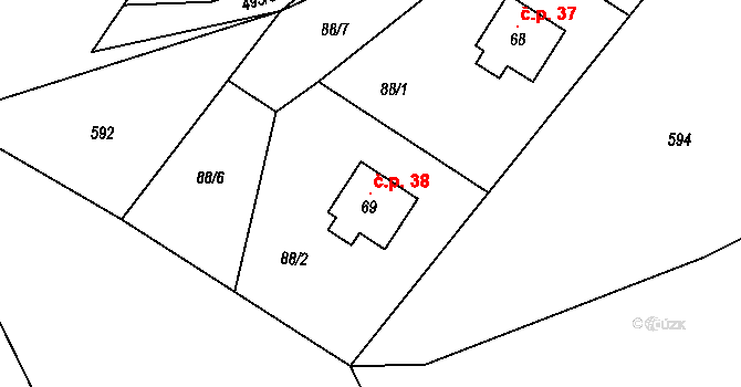 Mančice 38, Rašovice na parcele st. 69 v KÚ Mančice u Rašovic, Katastrální mapa