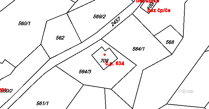 Lučany nad Nisou 634 na parcele st. 708 v KÚ Lučany nad Nisou, Katastrální mapa