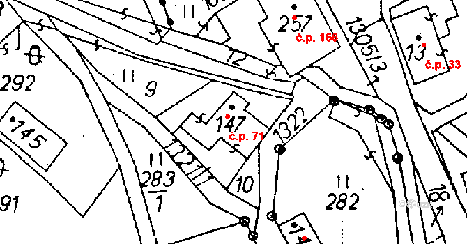 Pulečný 71 na parcele st. 147 v KÚ Pulečný, Katastrální mapa