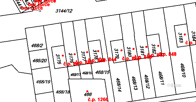 Lyžbice 844, Třinec na parcele st. 3178 v KÚ Lyžbice, Katastrální mapa