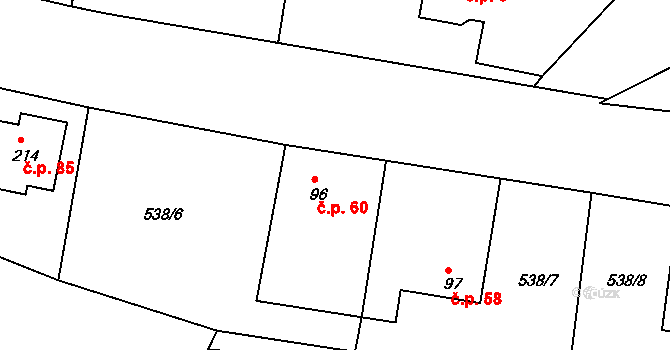 Tuřice 60 na parcele st. 96 v KÚ Tuřice, Katastrální mapa