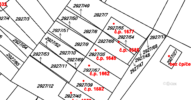 Roztoky 1645 na parcele st. 2927/35 v KÚ Žalov, Katastrální mapa