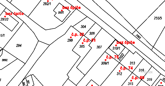 Popůvky 51 na parcele st. 305 v KÚ Popůvky u Brna, Katastrální mapa