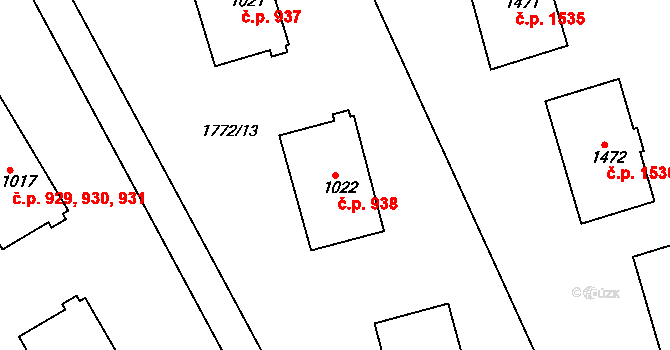 Tišnov 938 na parcele st. 1022 v KÚ Tišnov, Katastrální mapa