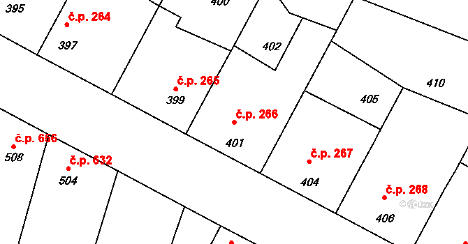 Vacenovice 266 na parcele st. 401 v KÚ Vacenovice u Kyjova, Katastrální mapa