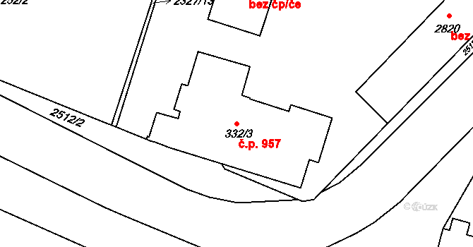 Kyjov 957 na parcele st. 332/3 v KÚ Kyjov, Katastrální mapa