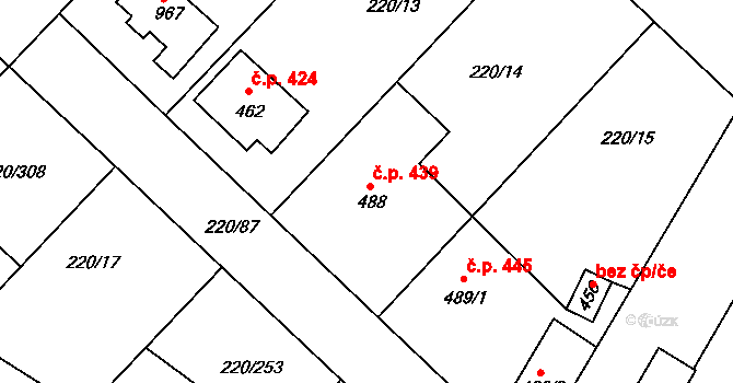 Luka nad Jihlavou 439 na parcele st. 488 v KÚ Luka nad Jihlavou, Katastrální mapa