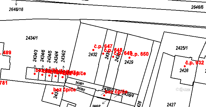 Rýmařov 648 na parcele st. 2431 v KÚ Rýmařov, Katastrální mapa