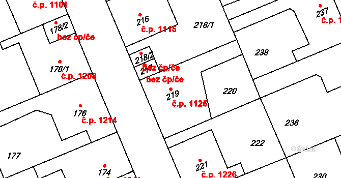 Kročehlavy 1125, Kladno na parcele st. 219 v KÚ Kročehlavy, Katastrální mapa