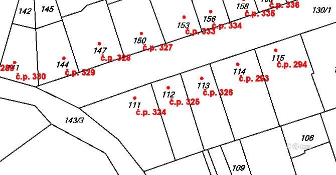 Libušín 325 na parcele st. 112 v KÚ Libušín, Katastrální mapa