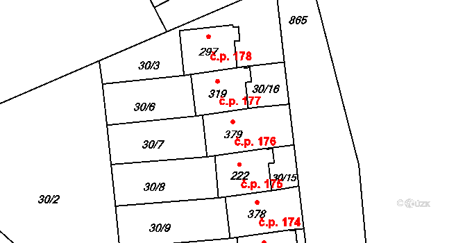 Tuklaty 176 na parcele st. 379 v KÚ Tuklaty, Katastrální mapa