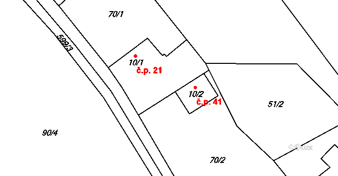 Dolní Lomnice 41, Kunice na parcele st. 10/2 v KÚ Dolní Lomnice u Kunic, Katastrální mapa