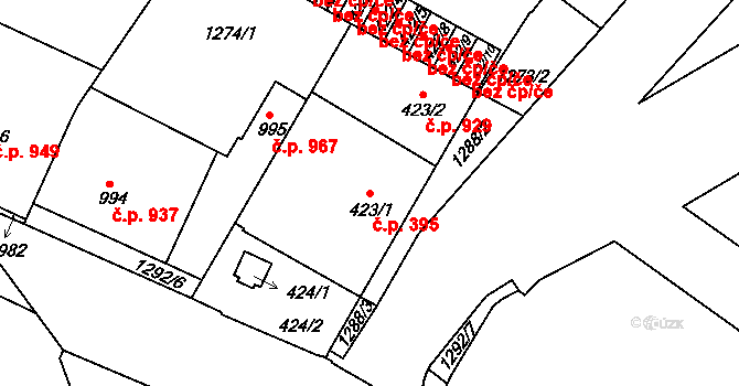 Brandýs nad Labem 395, Brandýs nad Labem-Stará Boleslav na parcele st. 423/1 v KÚ Brandýs nad Labem, Katastrální mapa