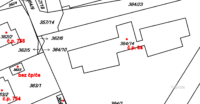 Třeboň II 84, Třeboň na parcele st. 364/14 v KÚ Třeboň, Katastrální mapa