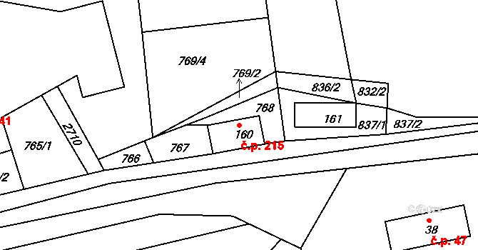 Dolní Řasnice 215 na parcele st. 160 v KÚ Dolní Řasnice, Katastrální mapa