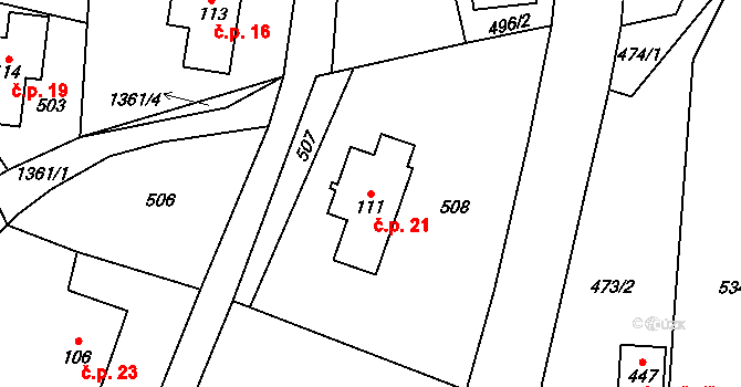 Minkovice 21, Višňová na parcele st. 111 v KÚ Višňová u Frýdlantu, Katastrální mapa