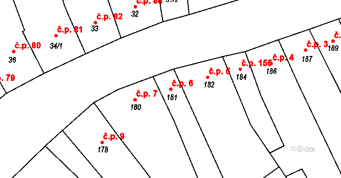 Cerhovice 6 na parcele st. 181 v KÚ Cerhovice, Katastrální mapa