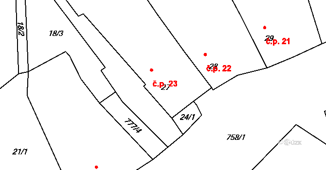 Olešná 23, Stráž na parcele st. 27 v KÚ Olešná, Katastrální mapa