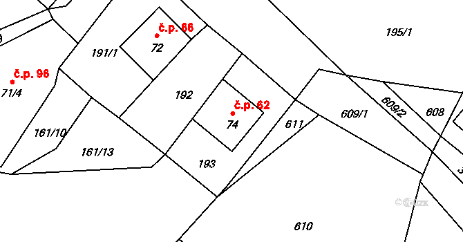 Drnovec 62, Cvikov na parcele st. 74 v KÚ Drnovec, Katastrální mapa