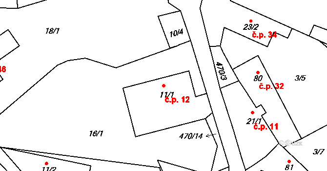 Boreč 12, Velemín na parcele st. 11/1 v KÚ Boreč u Lovosic, Katastrální mapa