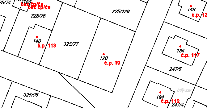 Chodouny 19 na parcele st. 120 v KÚ Chodouny, Katastrální mapa