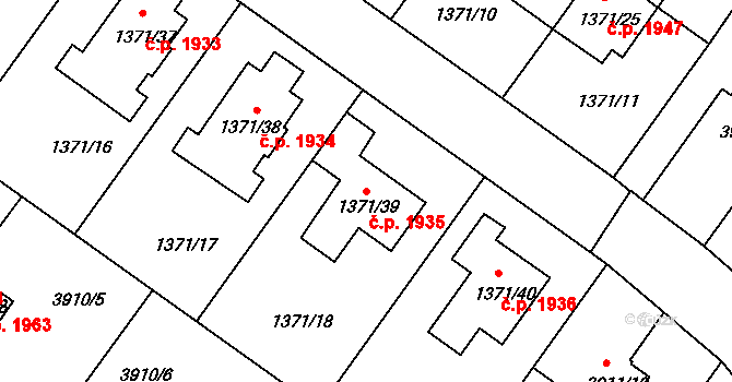 Roudnice nad Labem 1935 na parcele st. 1371/39 v KÚ Roudnice nad Labem, Katastrální mapa
