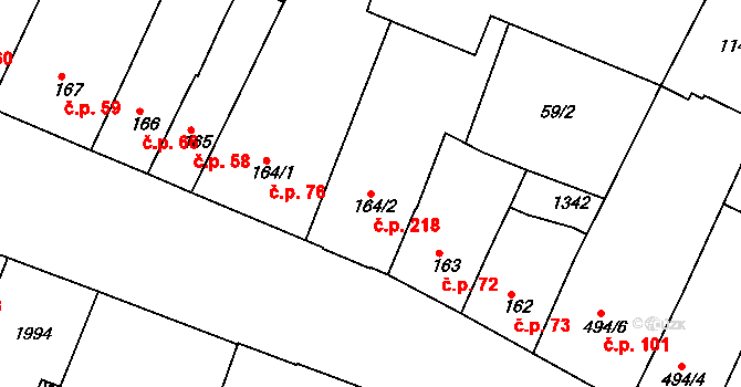 Valdické Předměstí 218, Jičín na parcele st. 164/2 v KÚ Jičín, Katastrální mapa