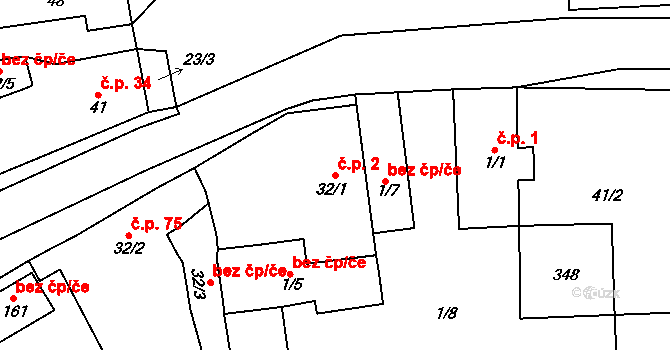 Mlékojedy 2 na parcele st. 32/1 v KÚ Mlékojedy u Litoměřic, Katastrální mapa