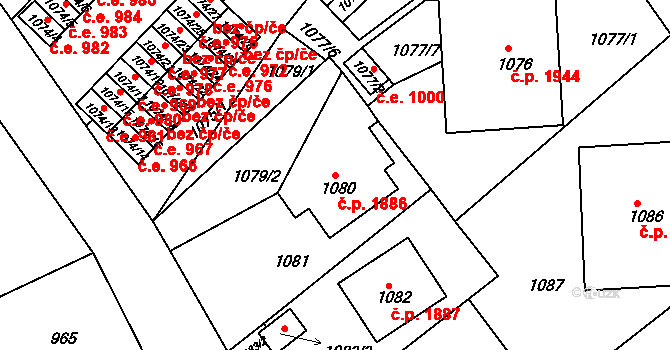 Ústí nad Labem-centrum 1886, Ústí nad Labem na parcele st. 1080 v KÚ Ústí nad Labem, Katastrální mapa