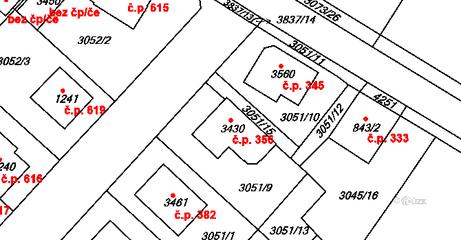 Žichlínské Předměstí 356, Lanškroun na parcele st. 3430 v KÚ Lanškroun, Katastrální mapa