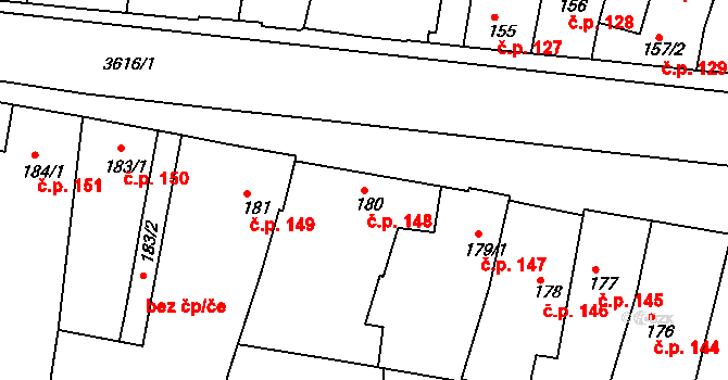 Lysá nad Labem 148 na parcele st. 180 v KÚ Lysá nad Labem, Katastrální mapa